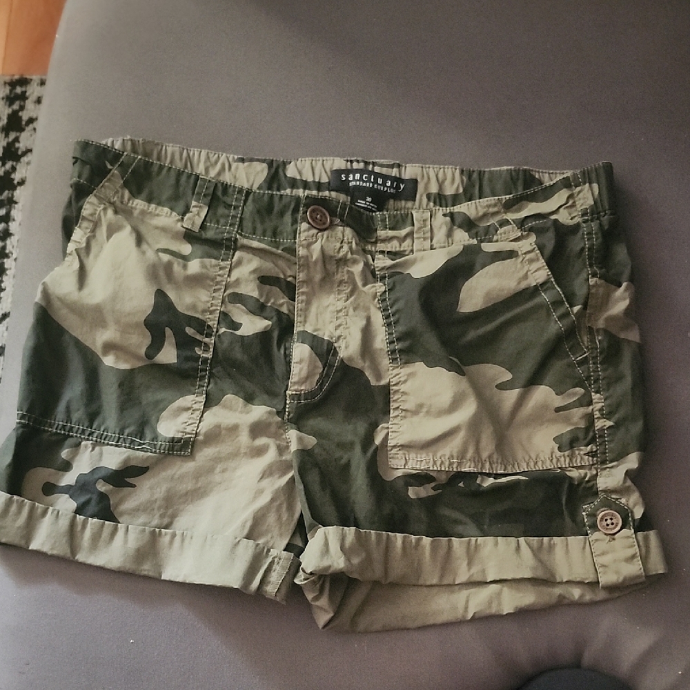 Sanctuary Green Camouflage Cargo Shorts
